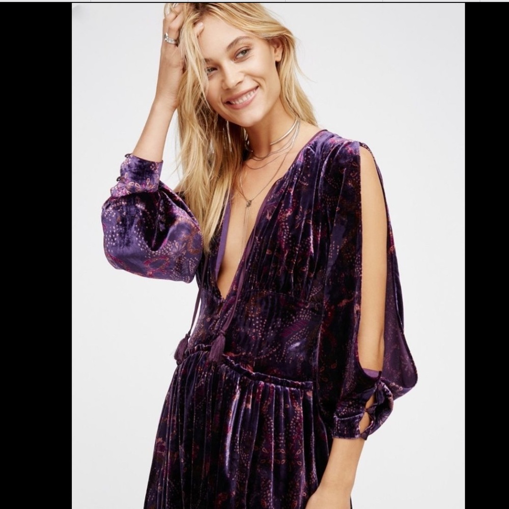 Free People Printed Velvet Swing Bottom Dress 6 - Picture 4 of 5